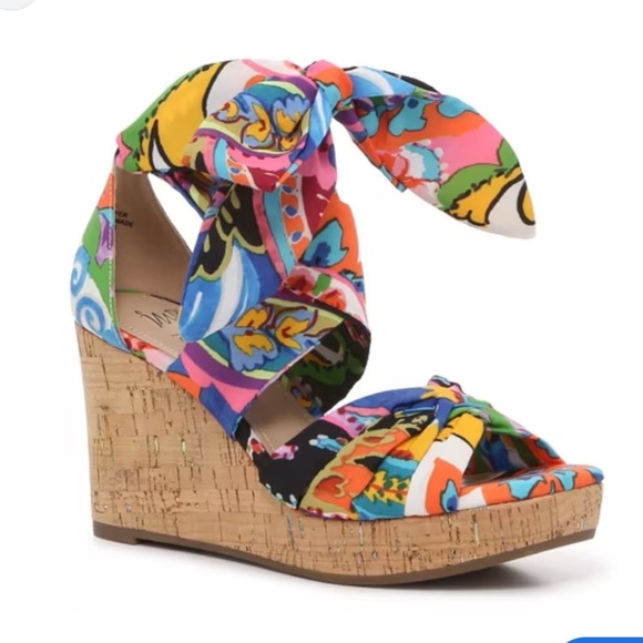 IMPO Olemah Boho Multi Ankle Tie Fabric Women's Size 10 Wedge Cork Colorful - Picture 1 of 7